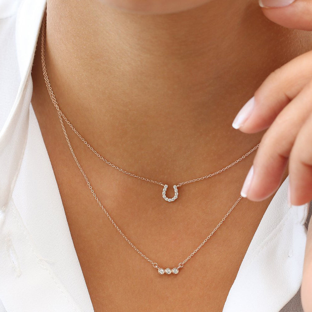 OBFJ1567 - 14K Mini Diamond Horseshoe Necklace 4