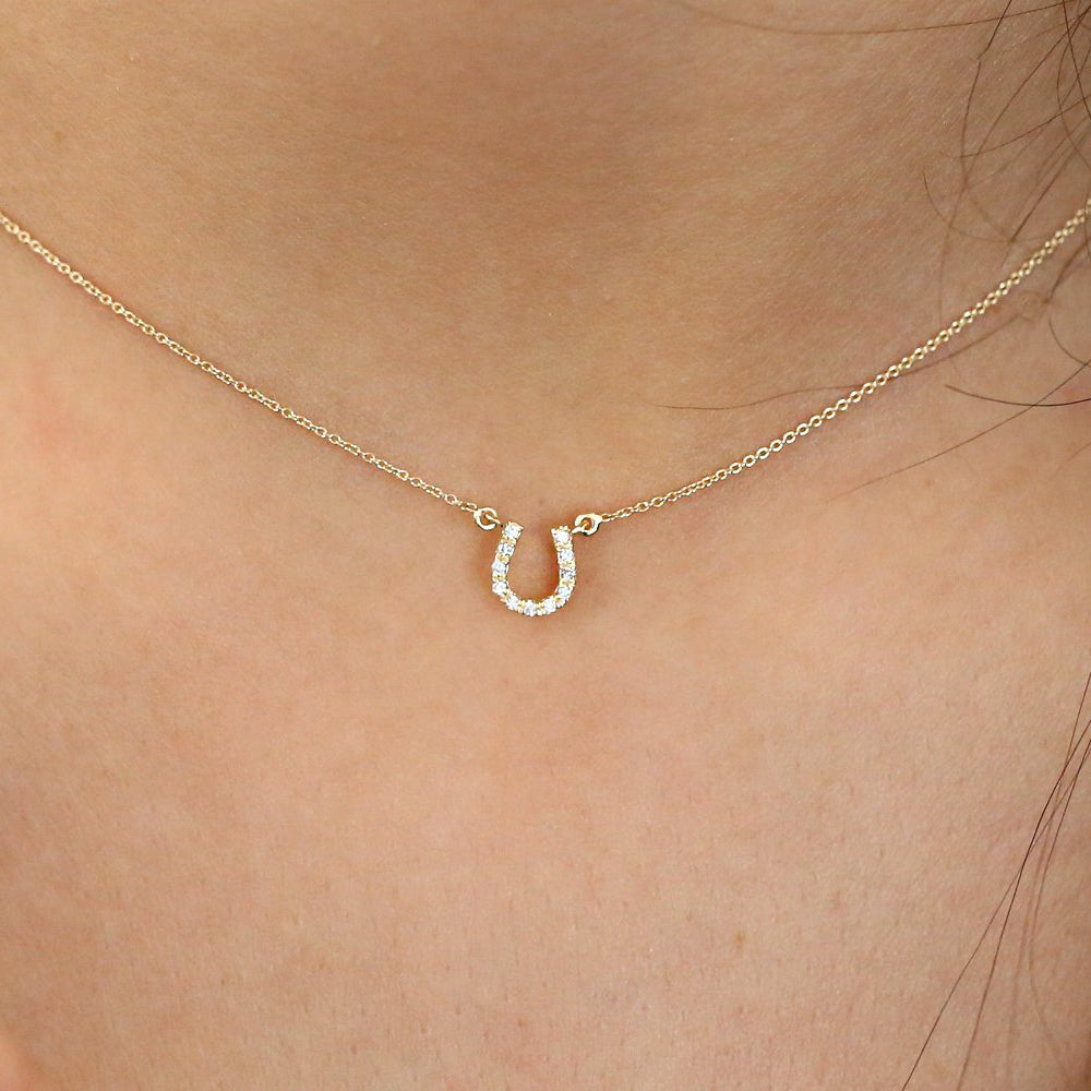 OBFJ0225 - 14K Rose Mini Diamond Horseshoe Necklace 2