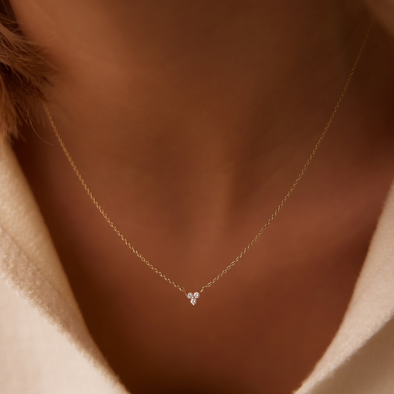 OBFJ1601 - 14K Gold Round Cut Diamond Trio Necklace 3