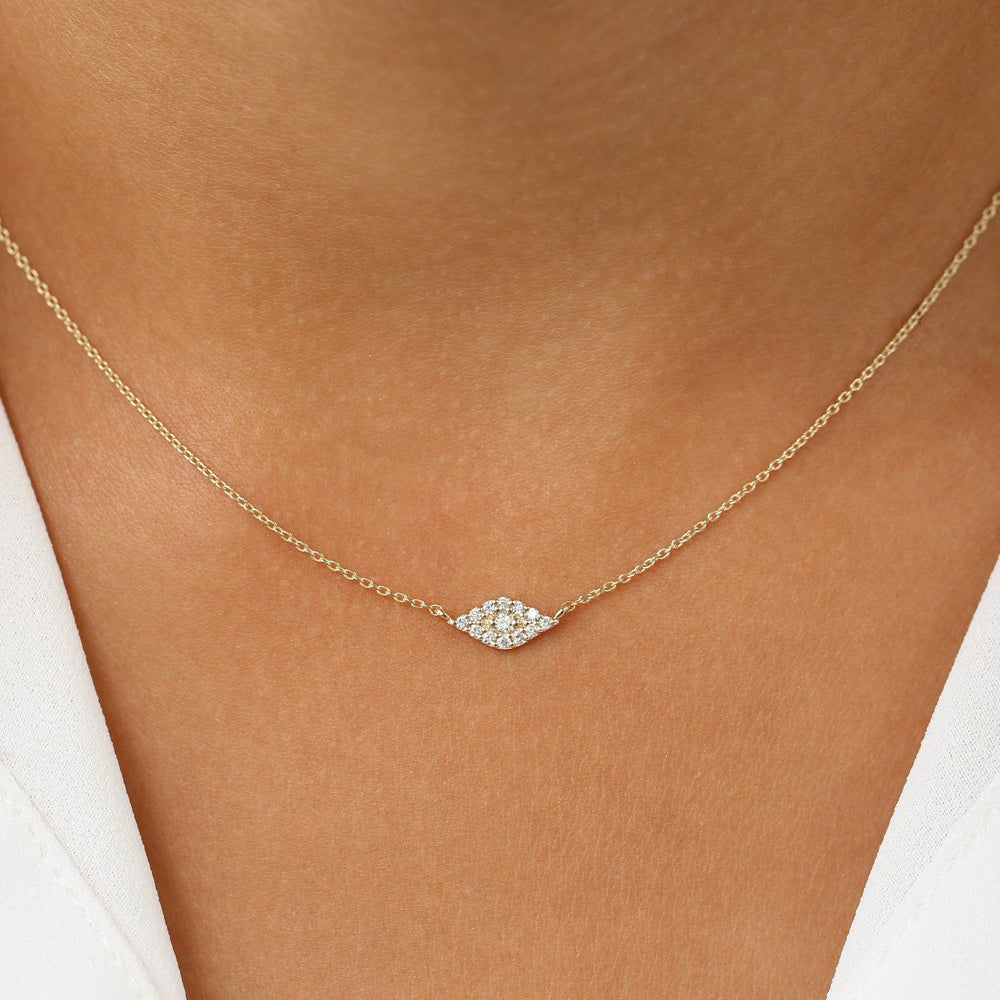 OBFJ1651 - 14K Gold Diamond Evil Eye Necklace 4
