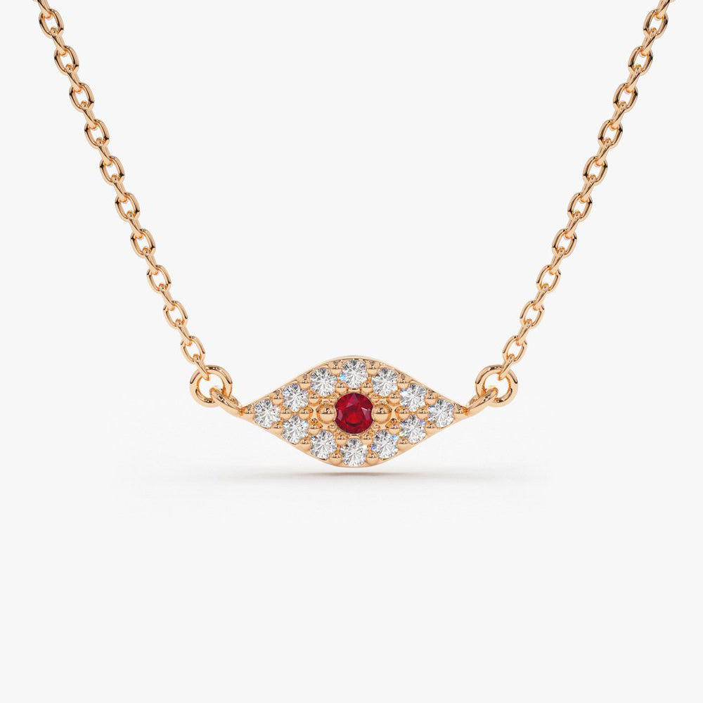 OBFJ1857 - Diamond and Ruby Evil Eye Necklace necklace in selectable metal and diamond options - Roselle Jewelry view 6