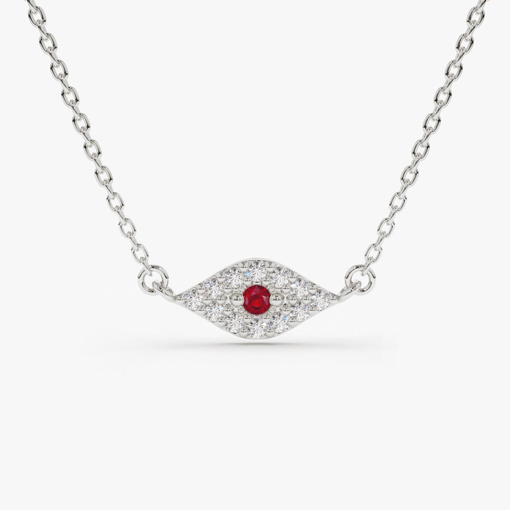 OBFJ1857 - Diamond and Ruby Evil Eye Necklace necklace in selectable metal and diamond options - Roselle Jewelry view 7