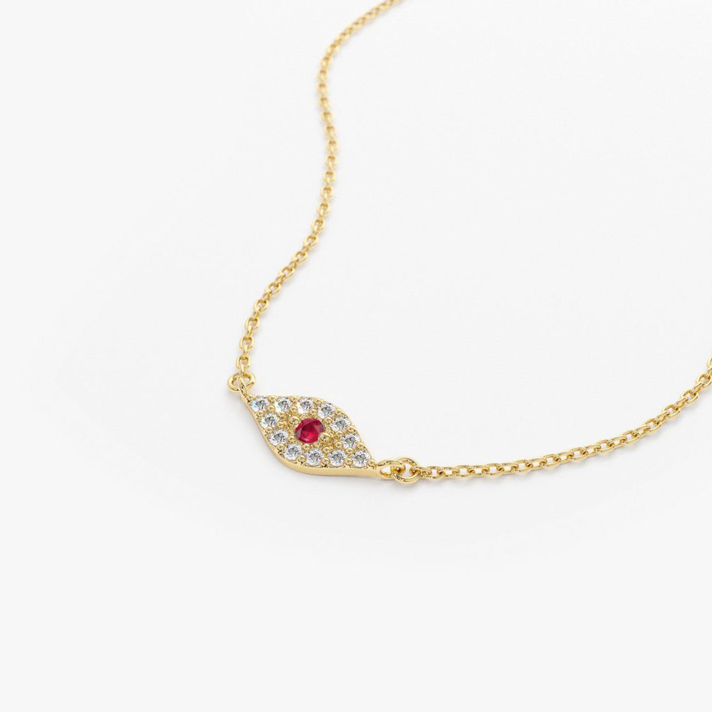 OBFJ1857 - Diamond and Ruby Evil Eye Necklace necklace in selectable metal and diamond options - Roselle Jewelry view 8