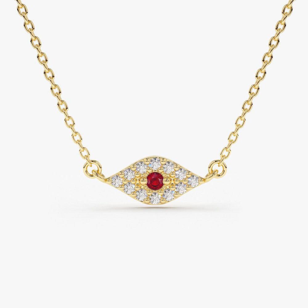 OBFJ1857 - Diamond and Ruby Evil Eye Necklace necklace in selectable metal and diamond options - Roselle Jewelry view 1