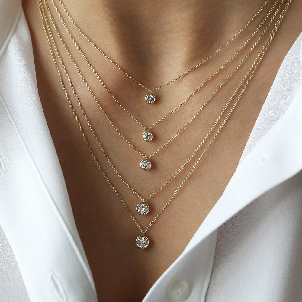 OBFJ2045 - 0.20-0.50 ctw Diamond Solitaire on a Bail necklace in selectable metal and diamond options - Roselle Jewelry view 3