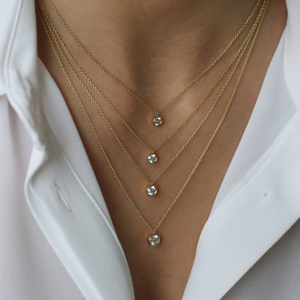 OBFJ2045 - 0.20-0.50 ctw Diamond Solitaire on a Bail necklace in selectable metal and diamond options - Roselle Jewelry view 5