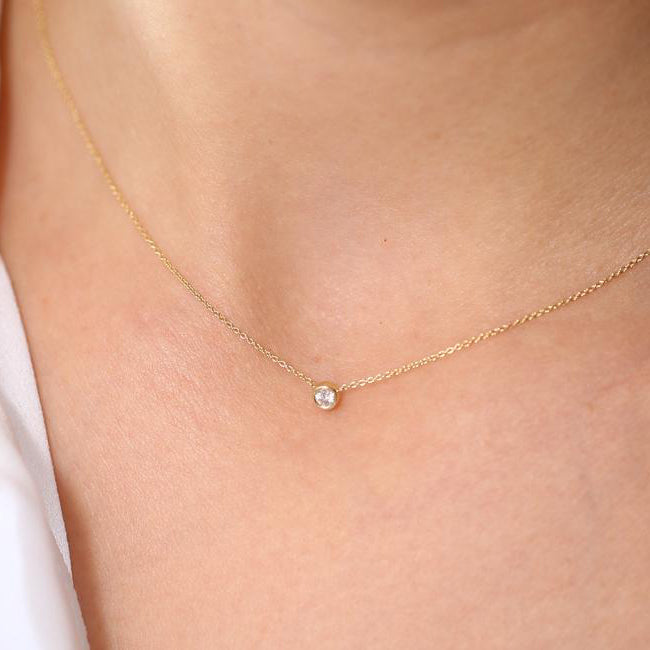 OBFJ1564 - 14K Gold Bezel Set Diamond Solitaire Necklace 2