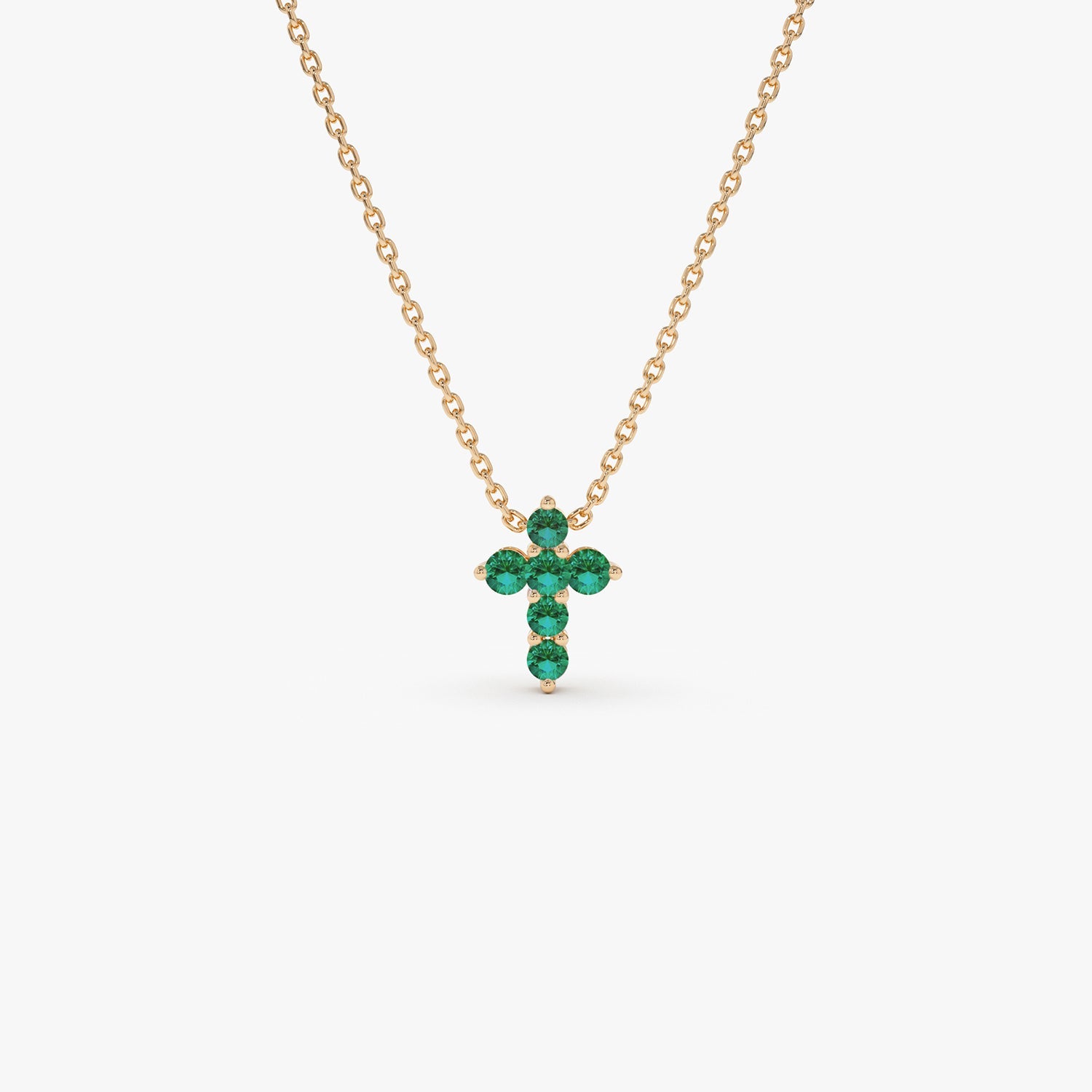 OBFJ0984 - 14K Tiny Emerald Cross Necklace 6