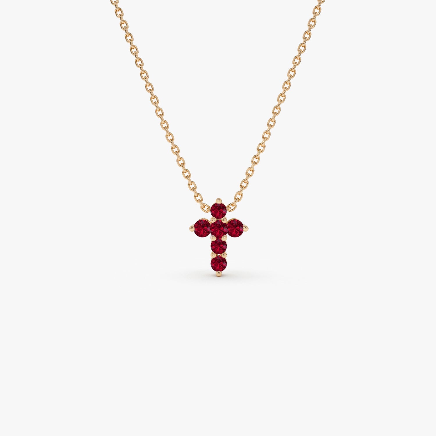 OBFJ0983 - 14K Tiny Ruby Cross Necklace 8