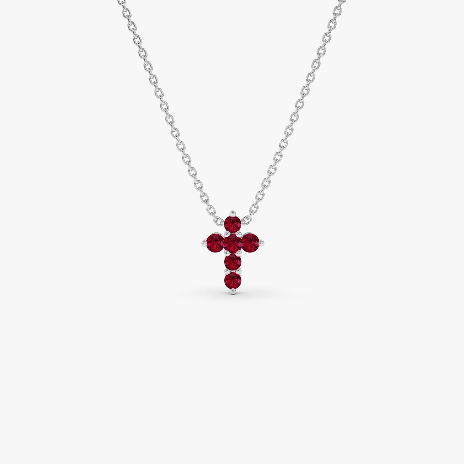 OBFJ0983 - 14K Tiny Ruby Cross Necklace 9