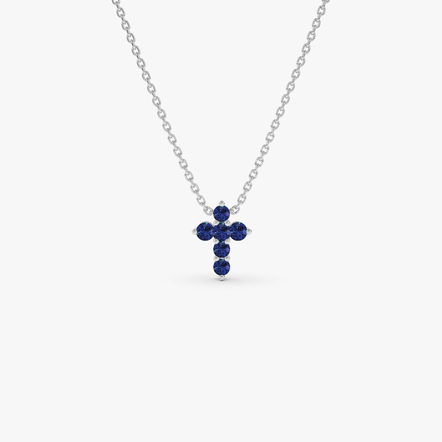 OBFJ0982 - 14K Tiny Sapphire Cross Necklace 7