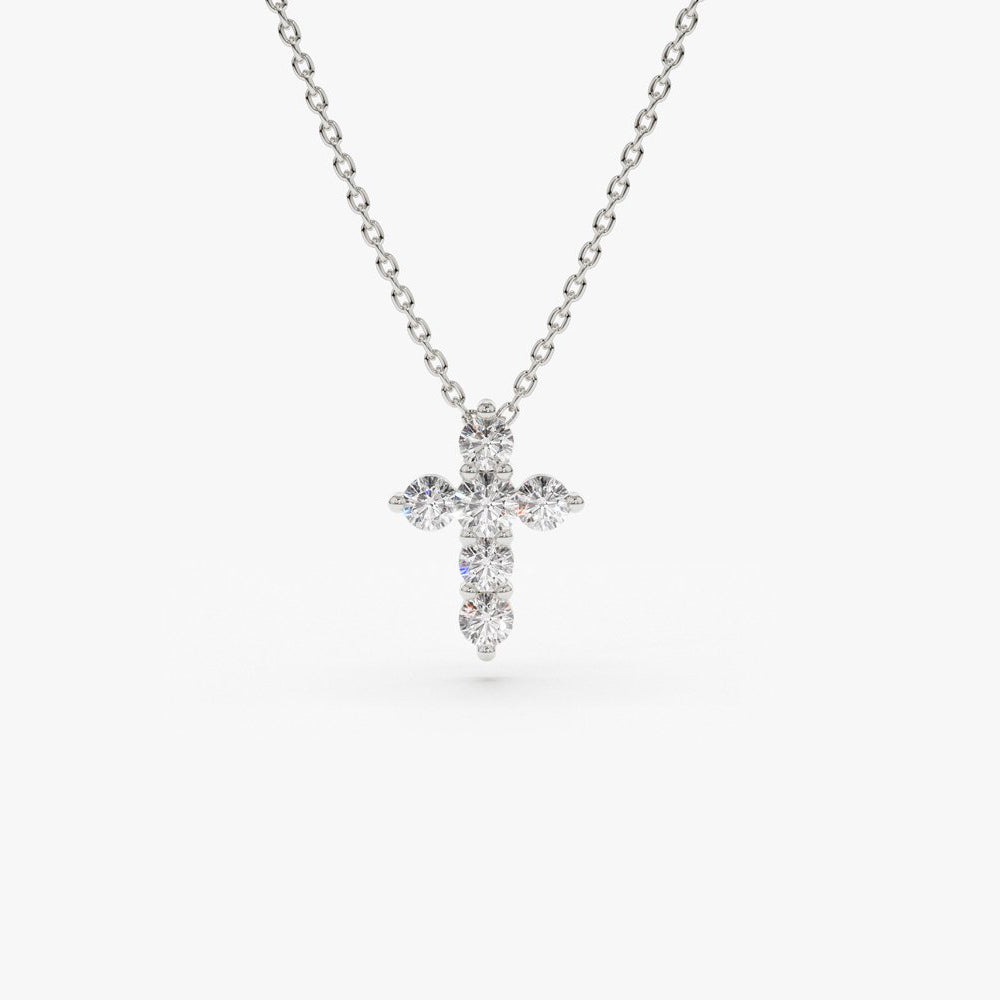OBFJ1563 - 14K Gold Tiny Diamond Cross Necklace 5