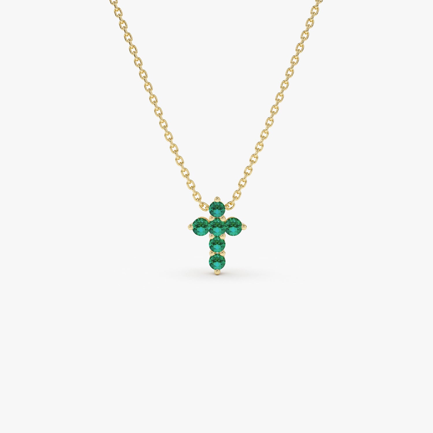 OBFJ0984 - 14K Tiny Emerald Cross Necklace 1