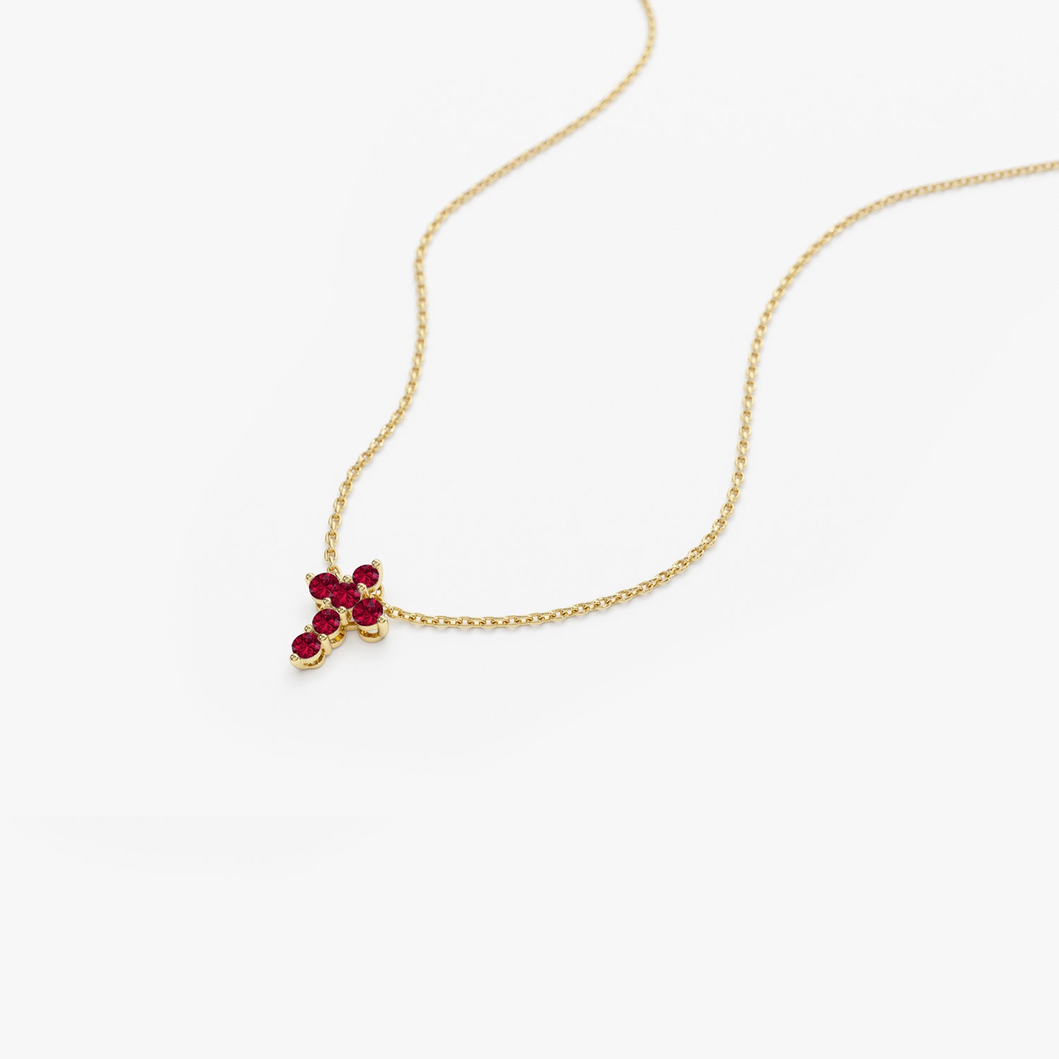 OBFJ0983 - 14K Tiny Ruby Cross Necklace 6