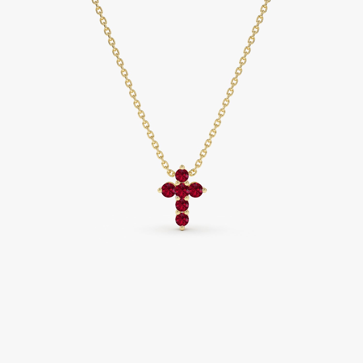OBFJ0983 - 14K Tiny Ruby Cross Necklace 7