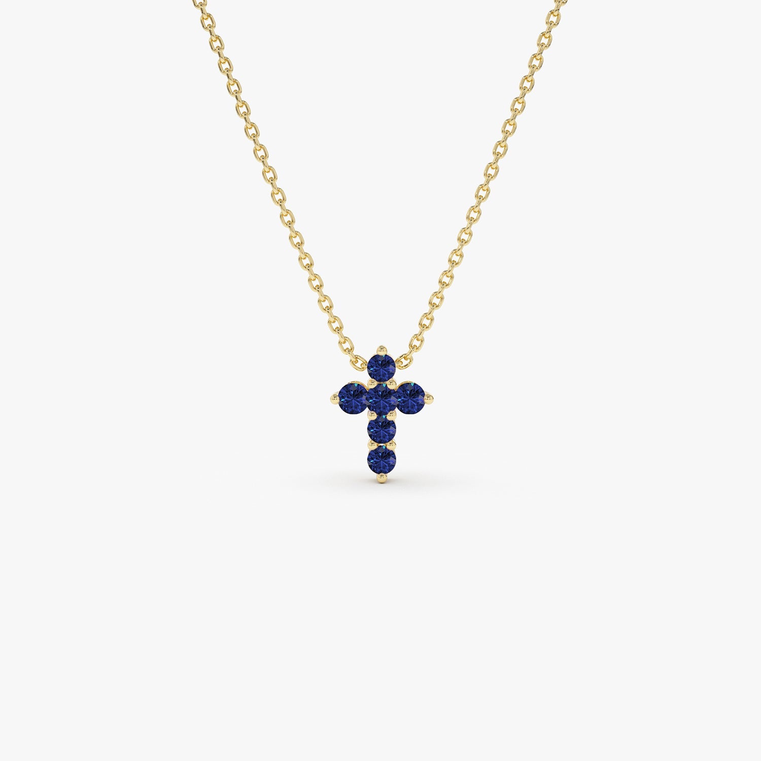 OBFJ0982 - 14K Tiny Sapphire Cross Necklace 10