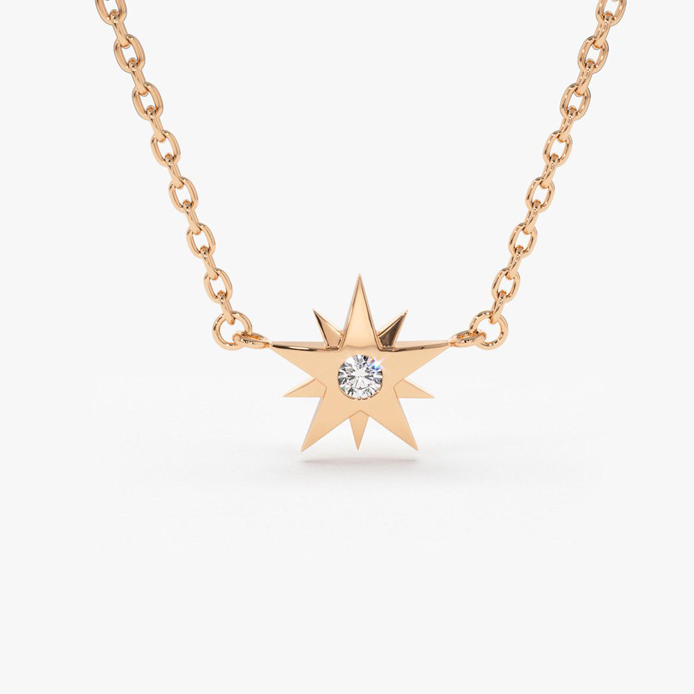 OBFJ0231 - 14K Rose Gold Single Diamond Star Necklace 1