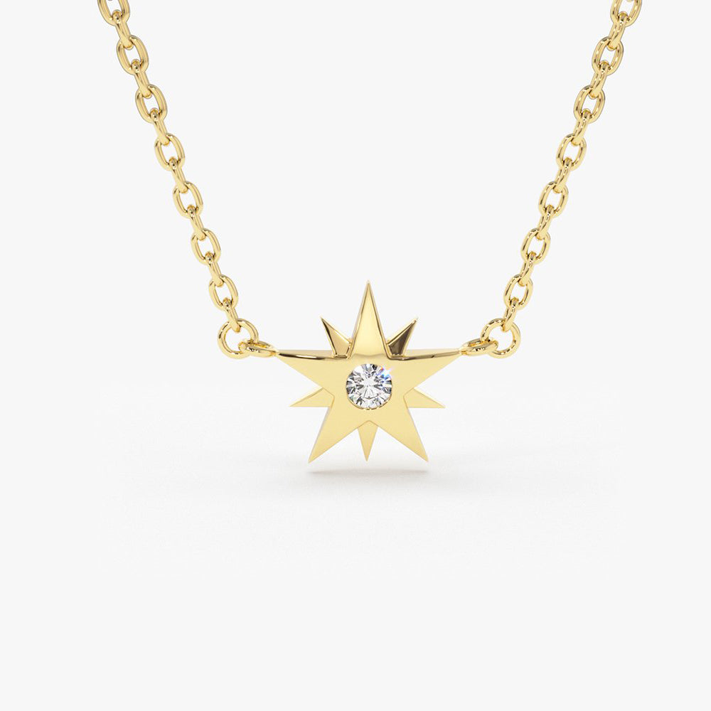 OBFJ1634 - 14K Gold Single Diamond Star Necklace 1