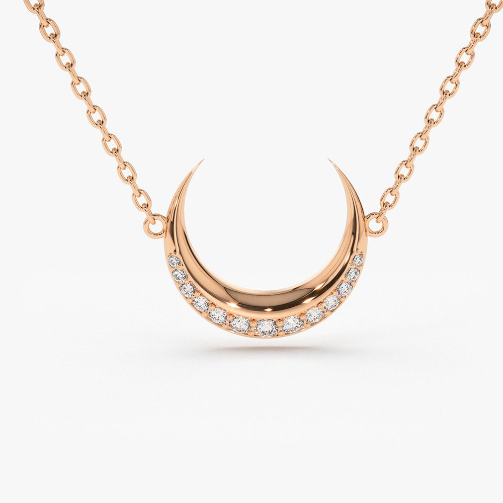 OBFJ1648 - 14K Gold Diamond Crescent Moon Necklace 6