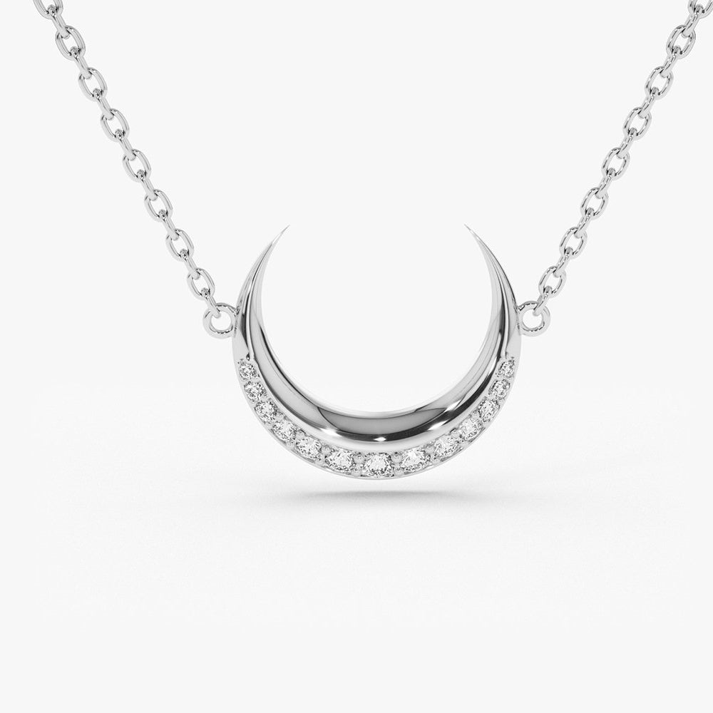 OBFJ1648 - 14K Gold Diamond Crescent Moon Necklace 7