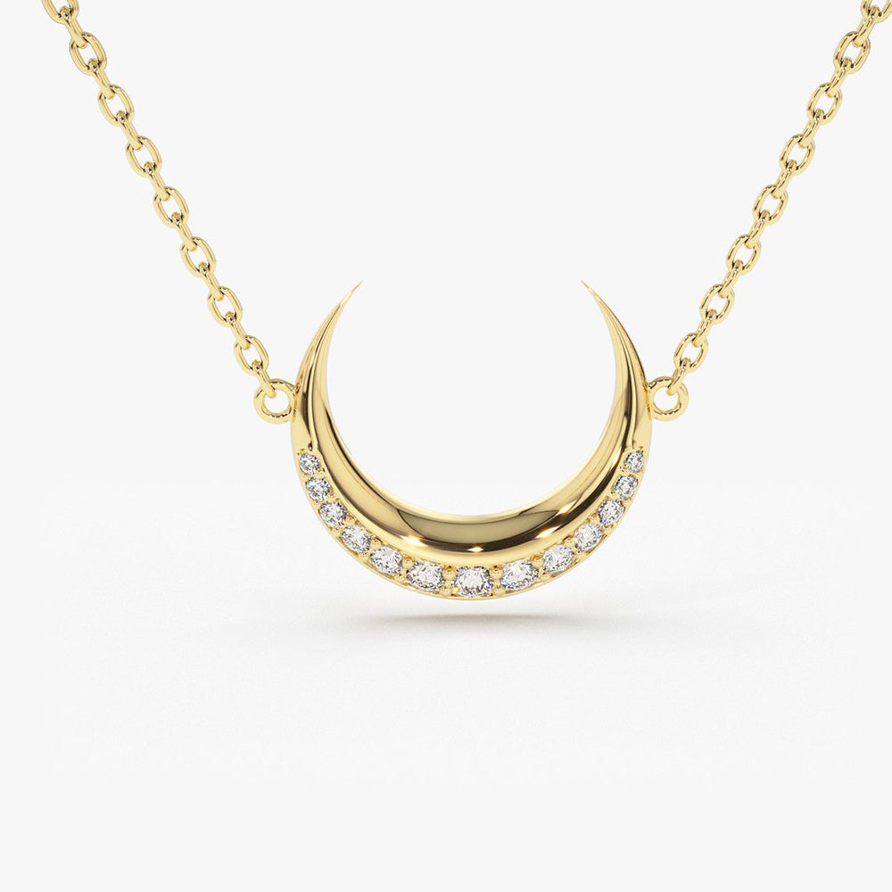 OBFJ1648 - 14K Gold Diamond Crescent Moon Necklace 1