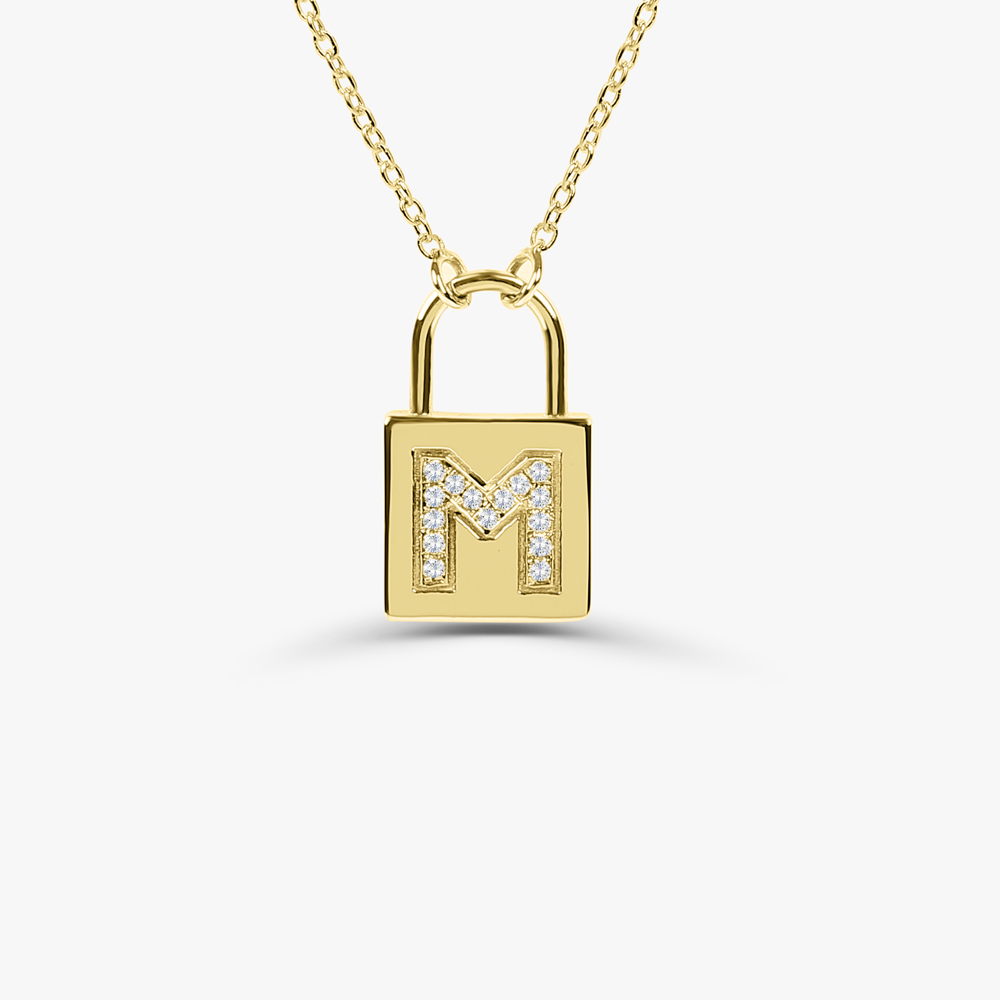 OBFJ1650 - 14K Gold Padlock Initial Necklace 1