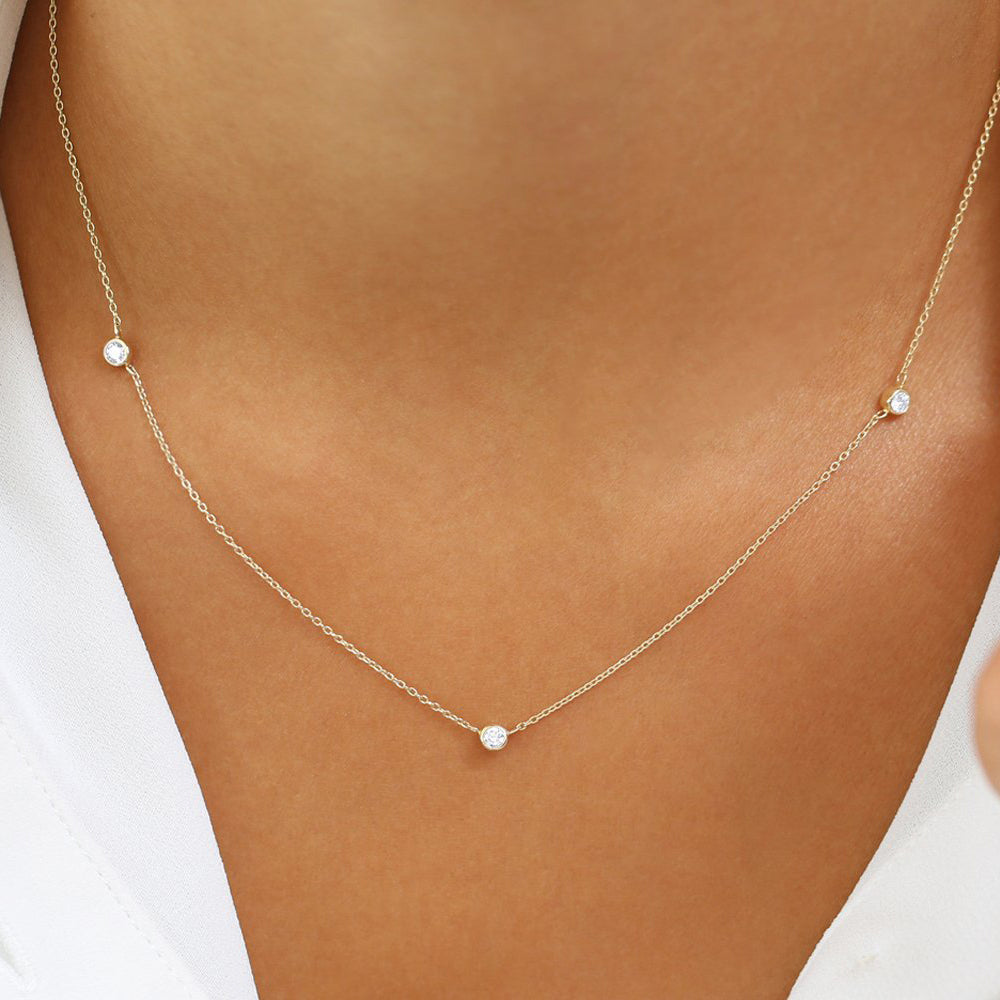 OBFJ0212 - 14K Rose Bezel Setting Diamond by the Yard Necklace 2