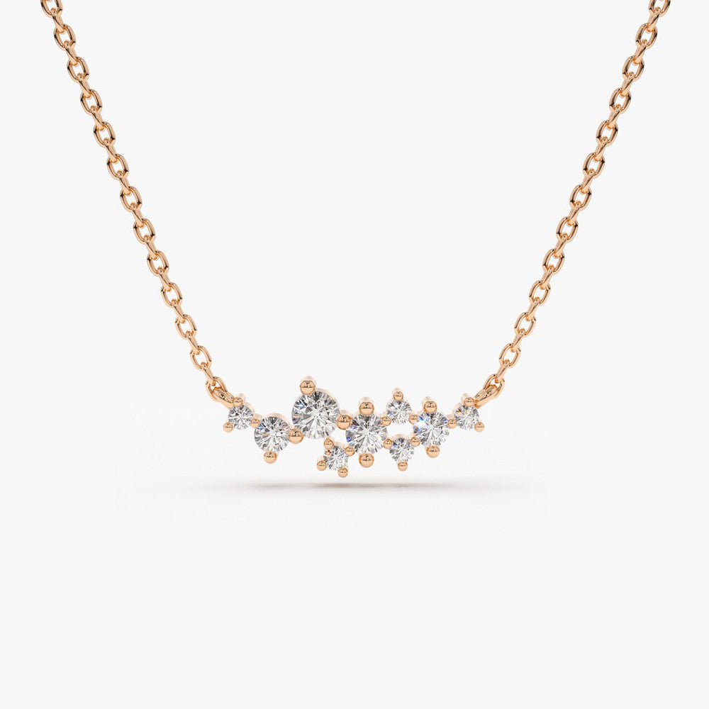 OBFJ1645 - 14K Gold Nine Diamond Cluster Necklace 6