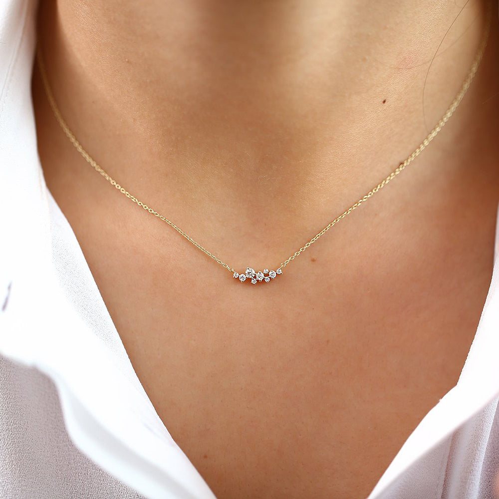 OBFJ1645 - 14K Gold Nine Diamond Cluster Necklace 3