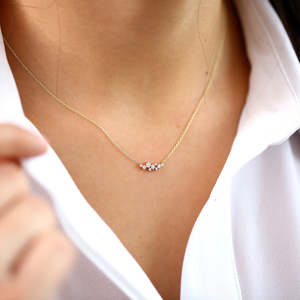 OBFJ1645 - 14K Gold Nine Diamond Cluster Necklace 4