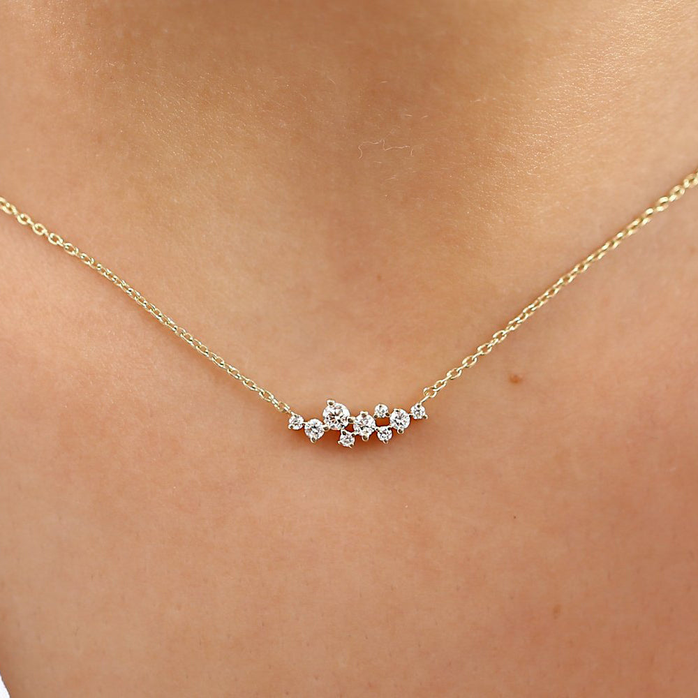 OBFJ1645 - 14K Gold Nine Diamond Cluster Necklace 2