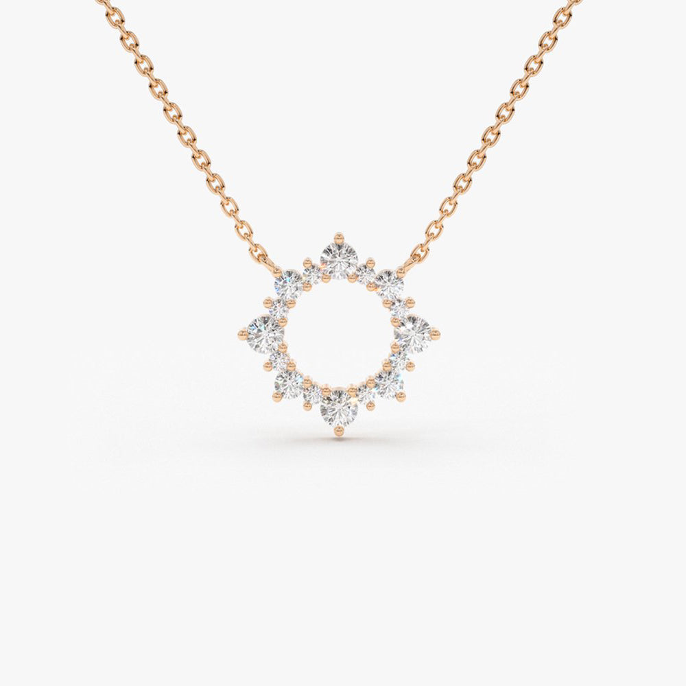 OBFJ1647 - 14K Gold Diamond Sun Circle Necklace 5
