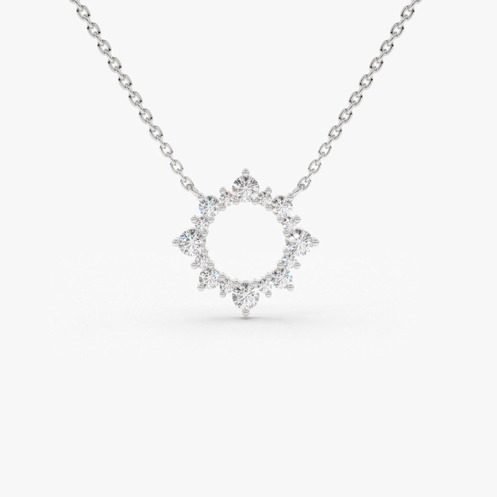 OBFJ1647 - 14K Gold Diamond Sun Circle Necklace 6