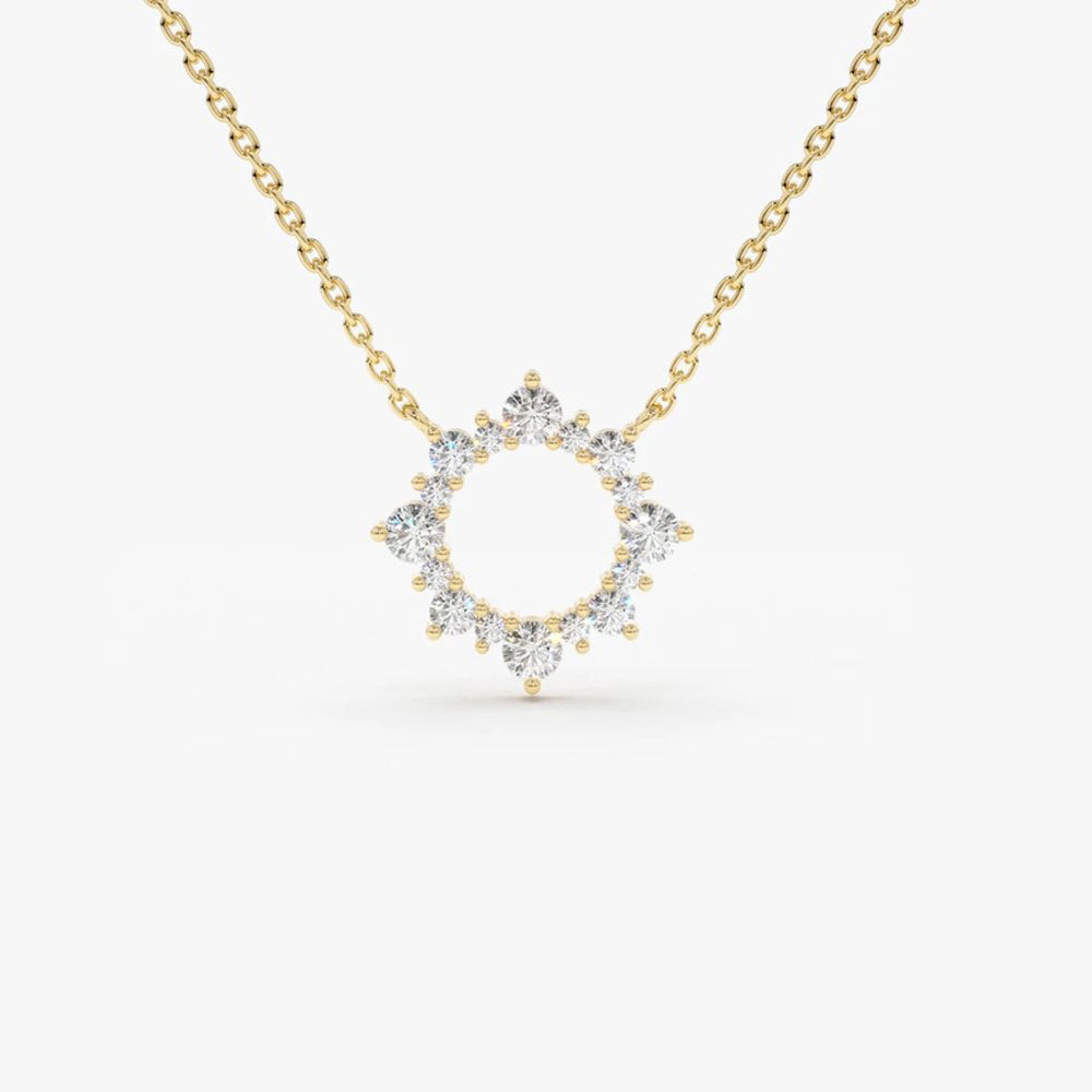 OBFJ1647 - 14K Gold Diamond Sun Circle Necklace 1