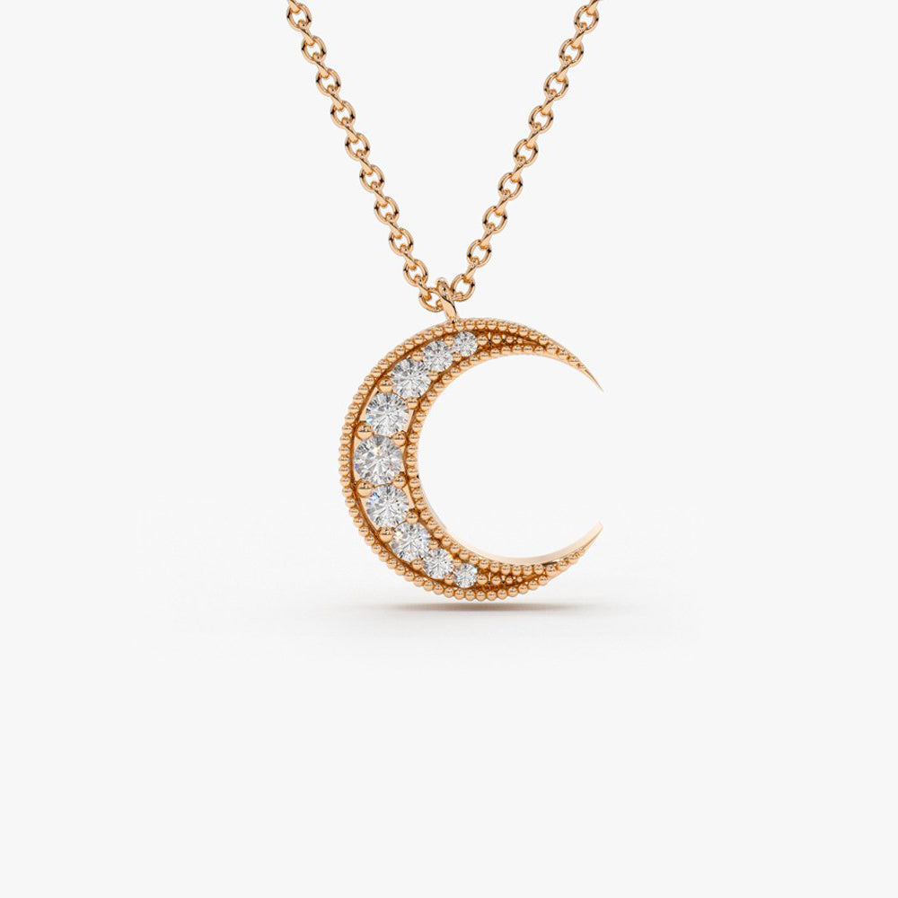 OBFJ1649 - 14k Gold Mini Crescent Moon Diamond Necklace 4