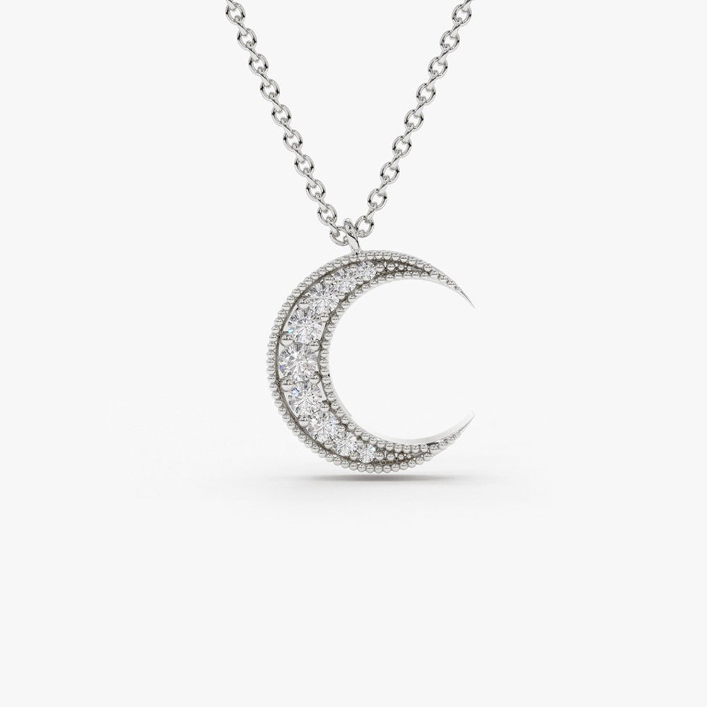 OBFJ1649 - 14k Gold Mini Crescent Moon Diamond Necklace 5
