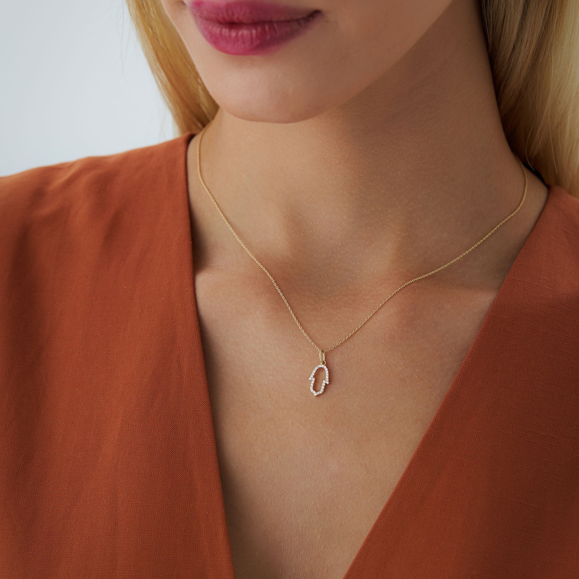 OBFJ1083 - 14k Diamond Hamsa Necklace 3