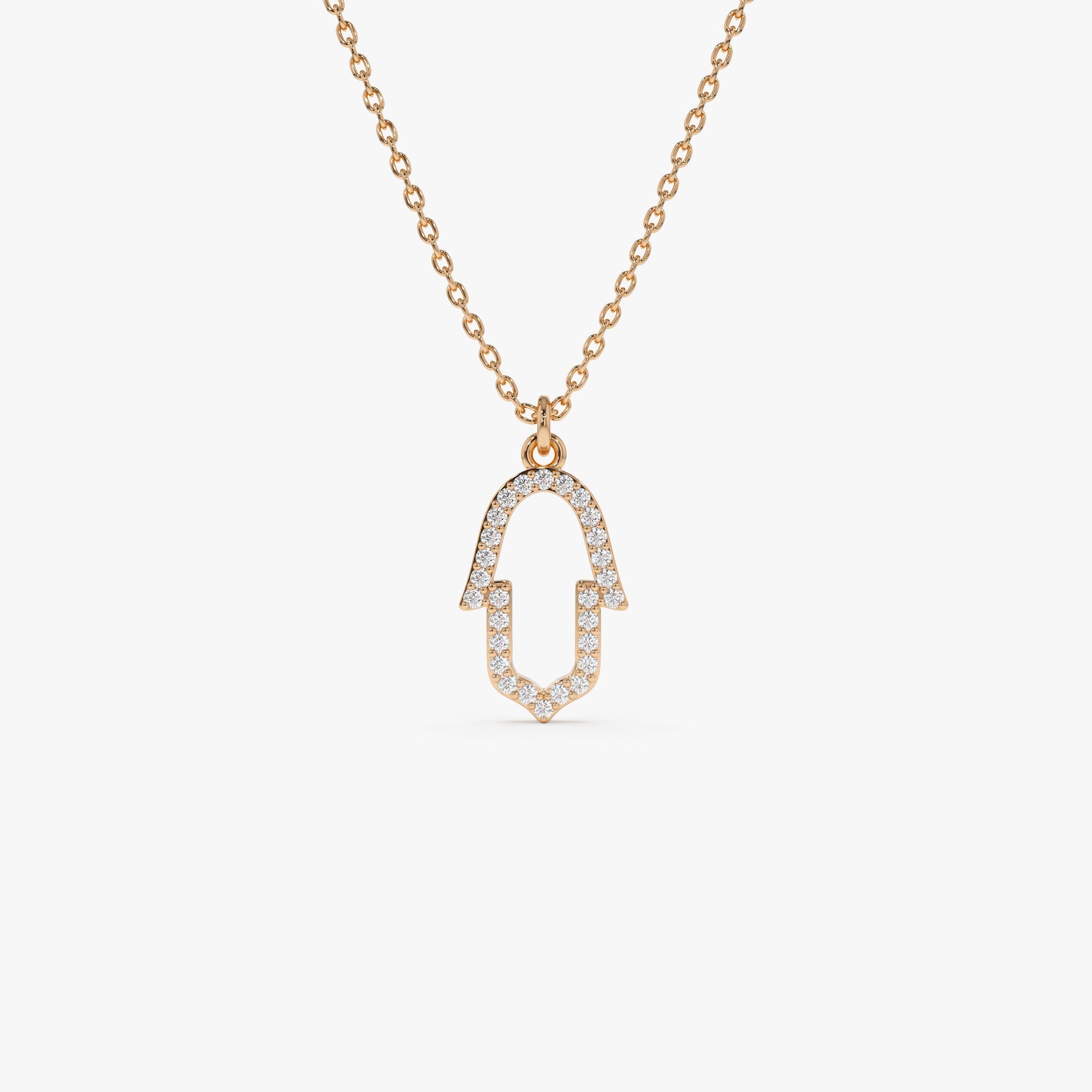 OBFJ0220 - 14k Rose Diamond Hamsa Necklace 1