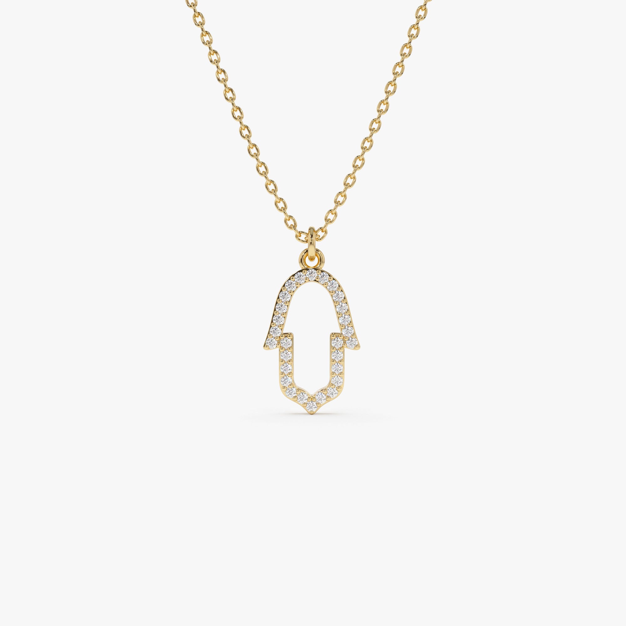 OBFJ1083 - 14k Diamond Hamsa Necklace 1
