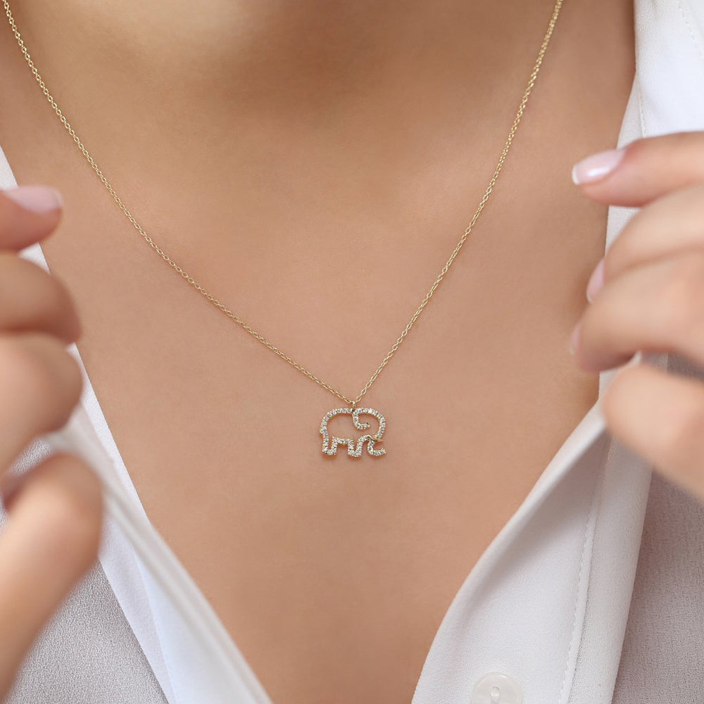 OBFJ1685 - 14K Gold Diamond Elephant Charm Necklace 3