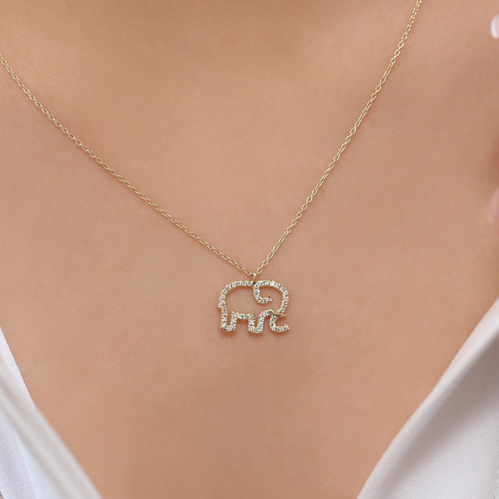 OBFJ1685 - 14K Gold Diamond Elephant Charm Necklace 2