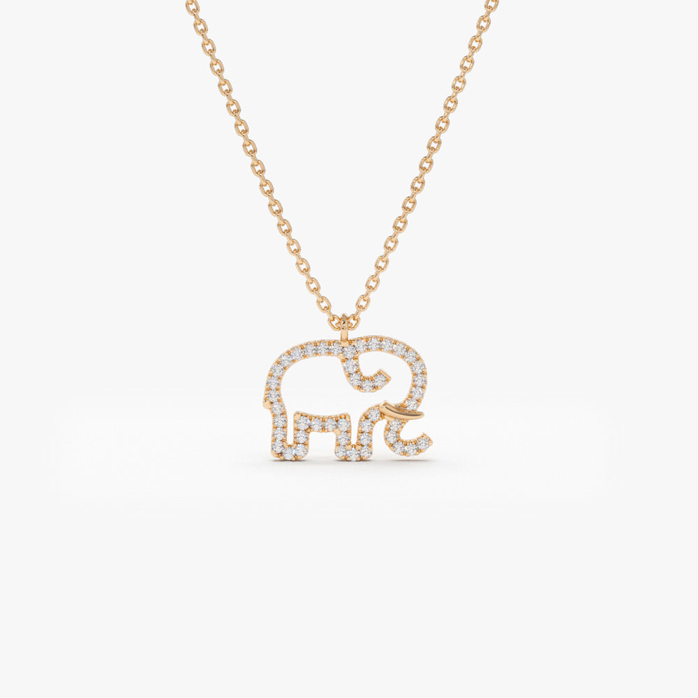 OBFJ1685 - 14K Gold Diamond Elephant Charm Necklace 4