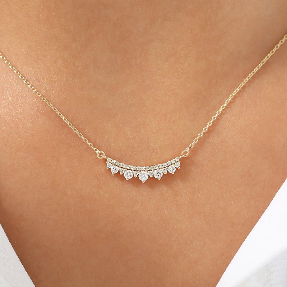 OBFJ0125 - 14K Rose Gold Curved Bar Diamond Necklace 3