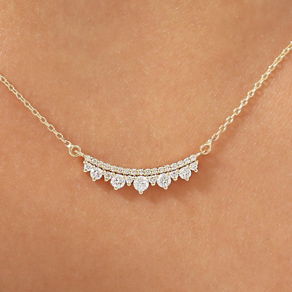 OBFJ0125 - 14K Rose Gold Curved Bar Diamond Necklace 2