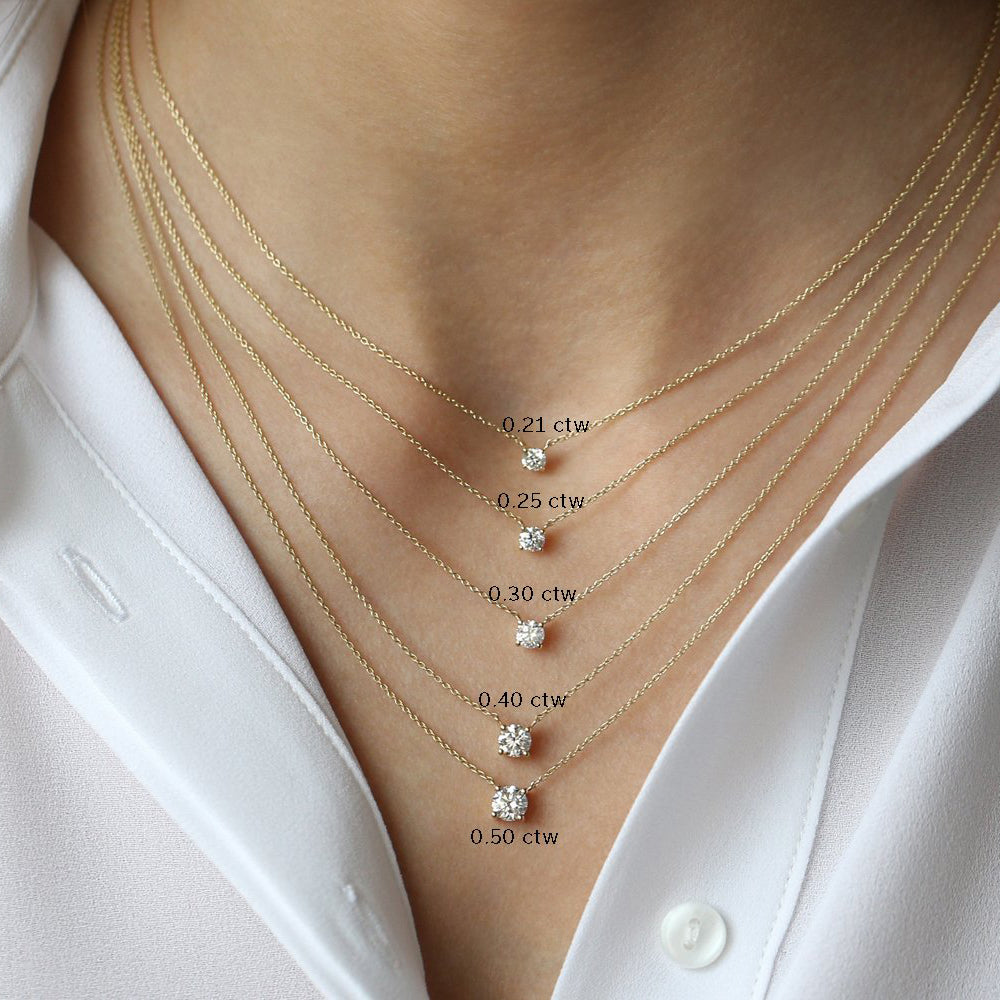 OBFJ2047 - 0.20-0.50 ctw Prong Setting Diamond Solitaire Necklace necklace in selectable metal and diamond options - Roselle Jewelry view 2