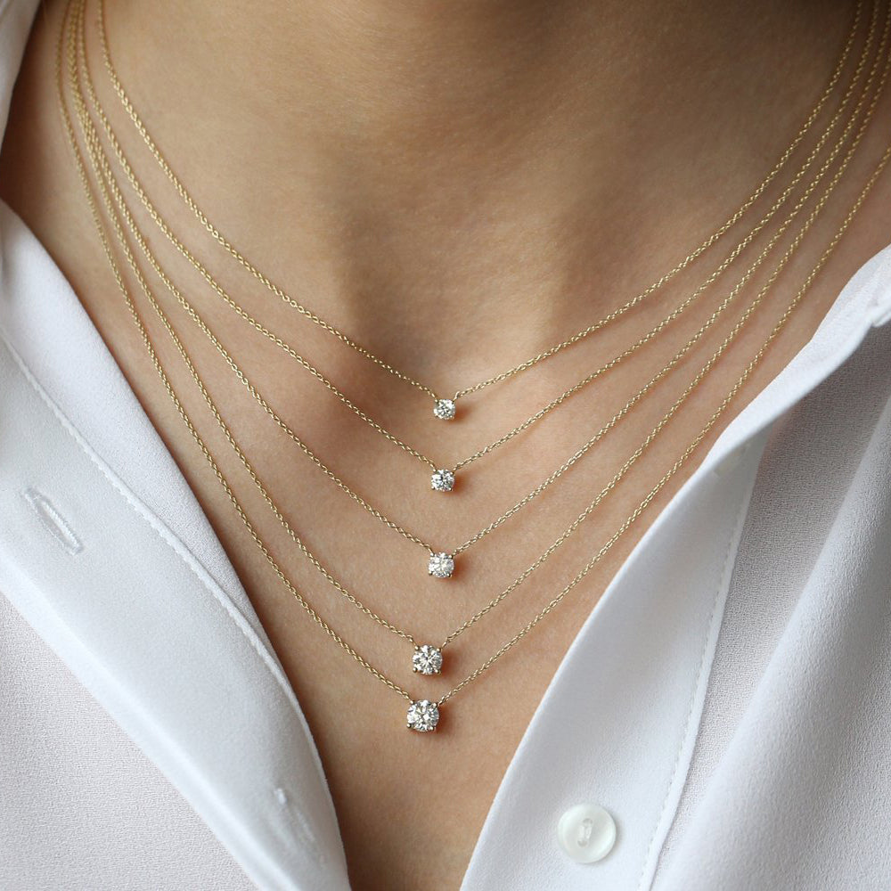 OBFJ2047 - 0.20-0.50 ctw Prong Setting Diamond Solitaire Necklace necklace in selectable metal and diamond options - Roselle Jewelry view 4