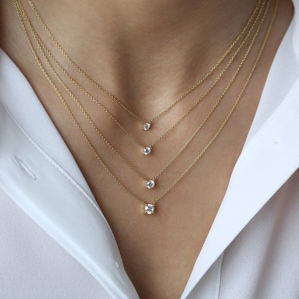 OBFJ2047 - 0.20-0.50 ctw Prong Setting Diamond Solitaire Necklace necklace in selectable metal and diamond options - Roselle Jewelry view 5