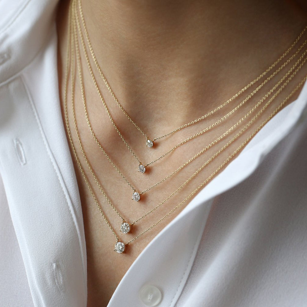 OBFJ2047 - 0.20-0.50 ctw Prong Setting Diamond Solitaire Necklace necklace in selectable metal and diamond options - Roselle Jewelry view 3