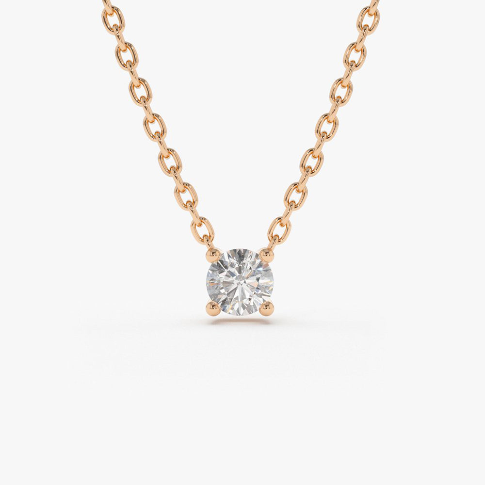 OBFJ1712 - 14K Gold Prong Setting Diamond Solitaire Necklace 11