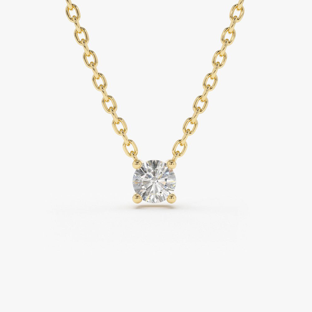 OBFJ1126 - 0.50 - 1.00 ctw 14k Four Prong Round Diamond Lab Grown Solitaire Necklace - Noah 1